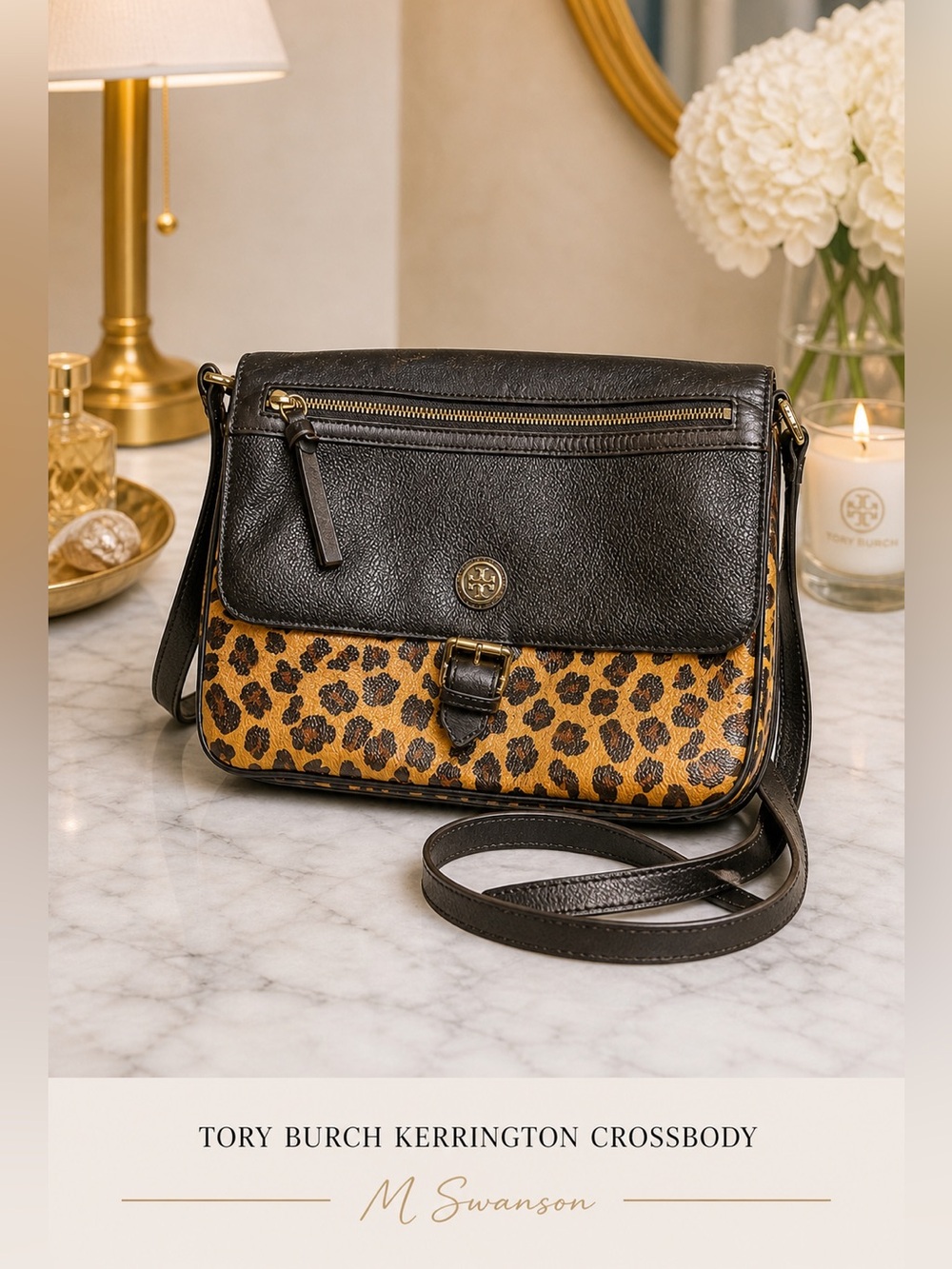 Tory Burch Black Leather & Leopard Print Crossbody